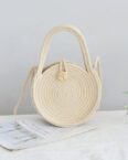 AUKUU Strandtasche Stroh gewebte Handtasche, Rattan gewebte kleine runde Tasche, (Strandtasche, gewebte Umhängetasche, Mini und zierlich)