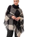 Zero 2-in-1-Strickjacke zero Poncho mit Rollkragen (1-tlg) Fransen