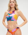 Bedruckter Volleyball-Bikini mit Logo für Damen Türkis/Mango