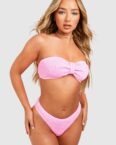 Premium Bandeau-Bikini In Knitteroptik Mit Knoten - Pink - 36, Pink