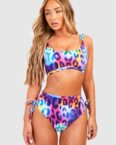 Rundhals-Bikinioberteil Mit Leopardenprint - Purple - 38, Purple