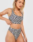 Rundhals-Bikinioberteil Mit Print - Black - 36, Black