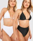 2Er-Pack Bikinihose Mit Hohem Bund - Black_White - 32, Black_White